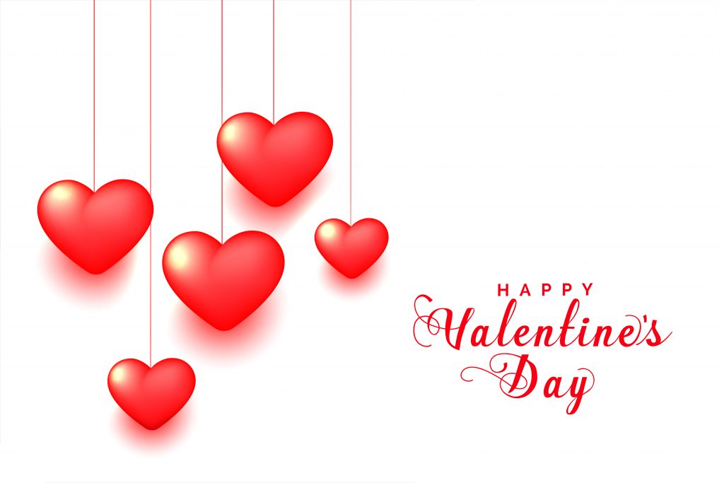 3d hanging red hearts valentines day background
