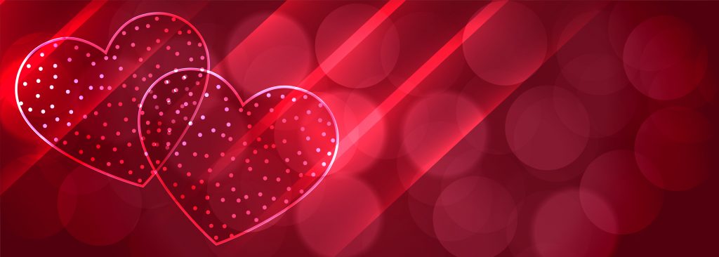 romantic two shiny hearts bokeh background design