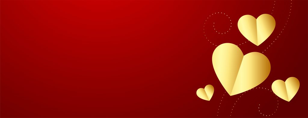 valentines day banner with golden hearts and text space