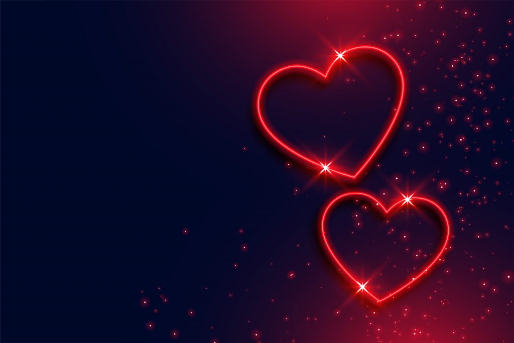 two neon red hearts background with text space