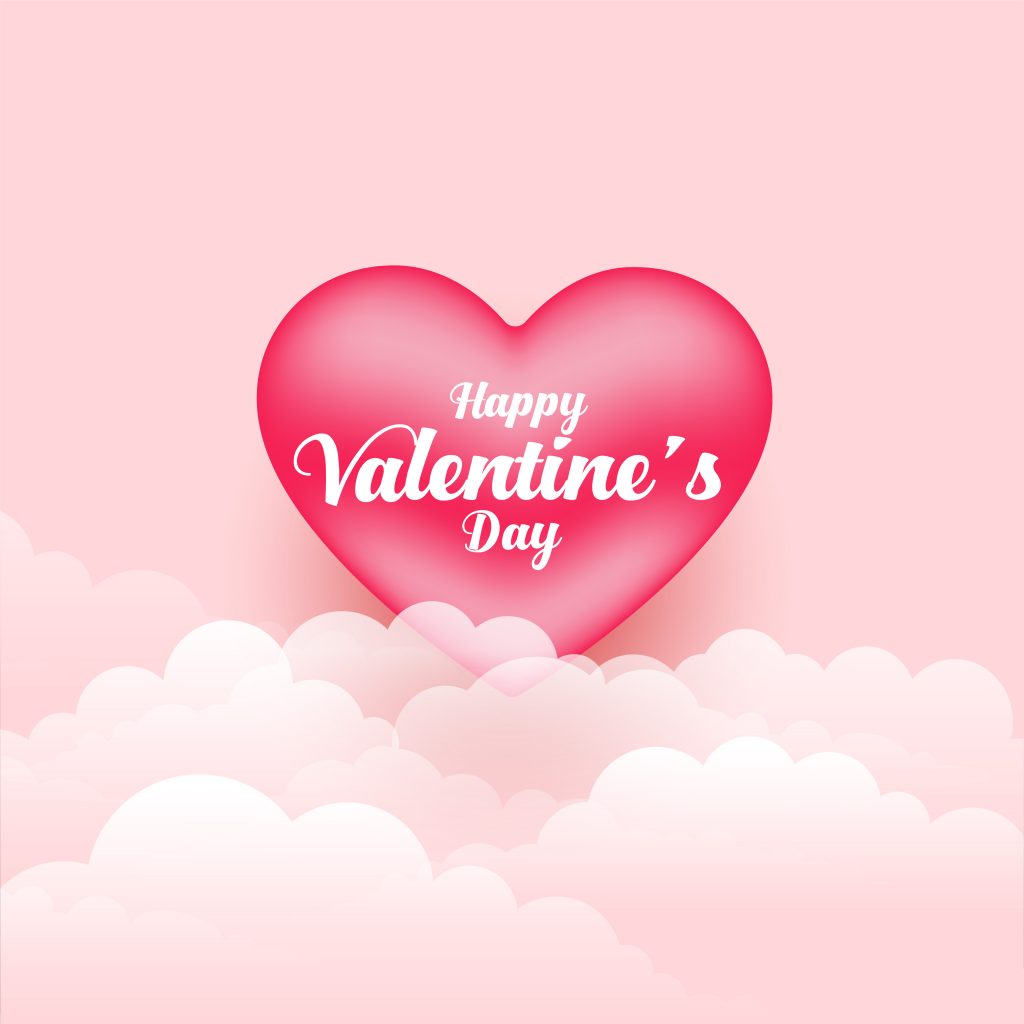 realistic valentines day 3d heart and clouds background