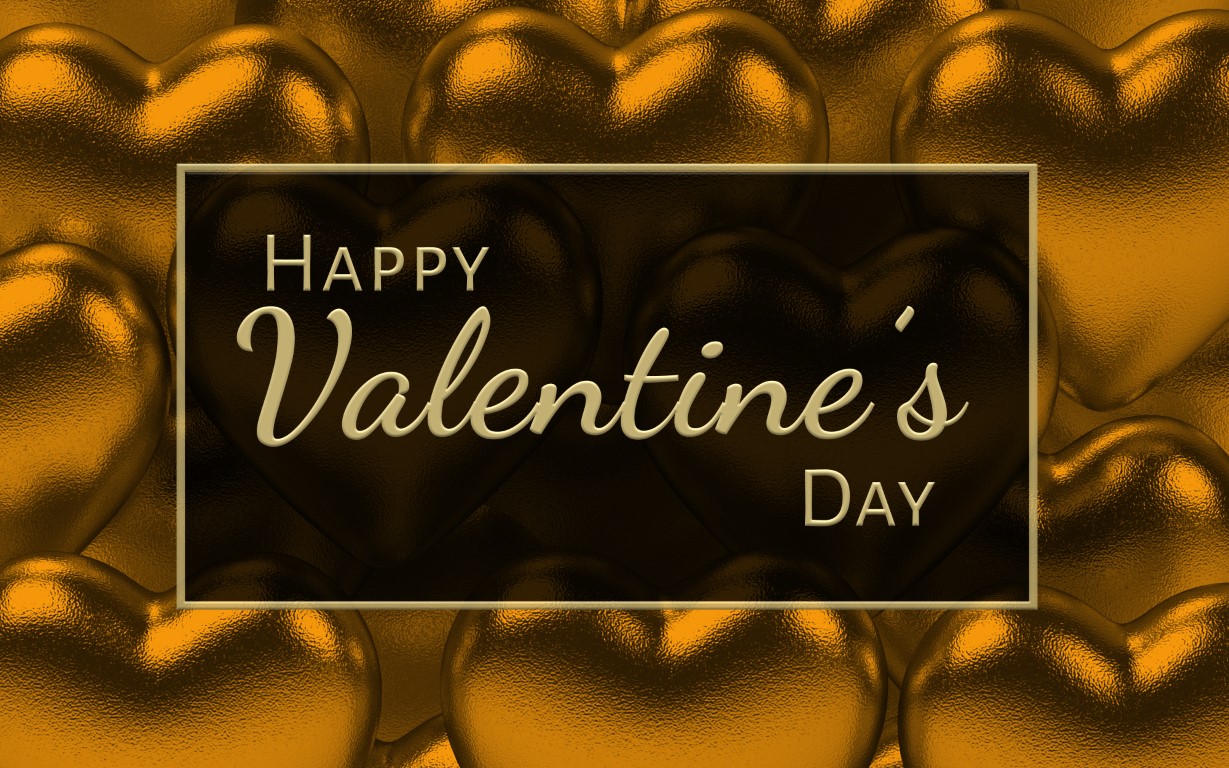 Golden Heart with Happy Valentine Day