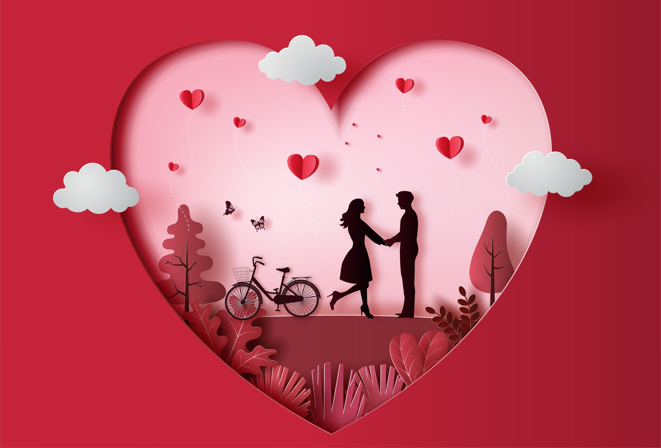 Paper Heart Shop with Love Couple – Happy Valentine Day