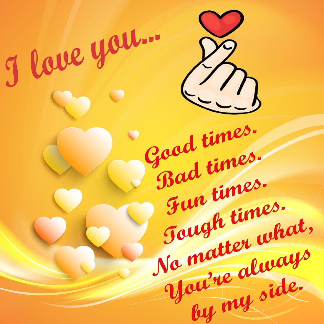 “I Love U” says with Yellow Reddish Heart Vibes- Happy Valentine’s Day